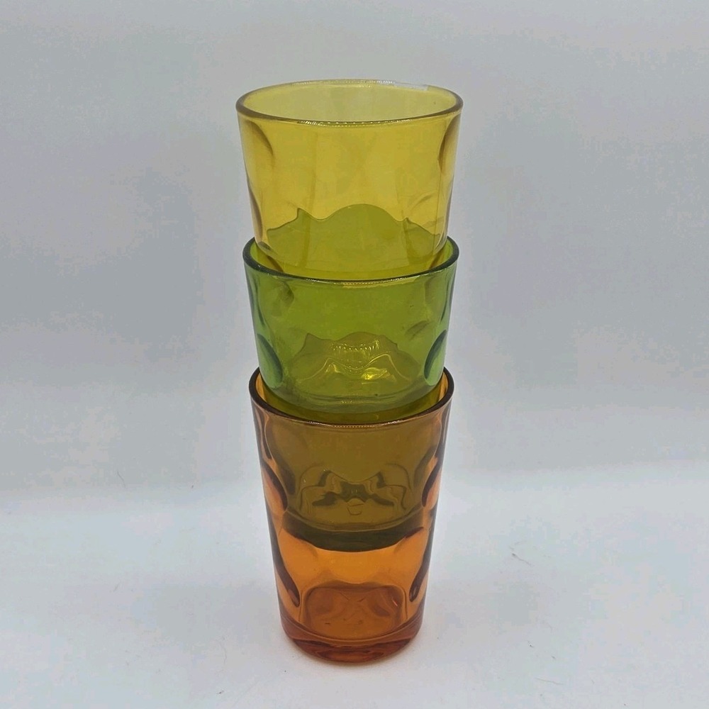 Pasabache Vtg Circle Polka Dot Set of 3 Juice glasses Cups Colorful‎ Heavy